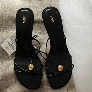 Zara Women's Black Heels with Gold Detail